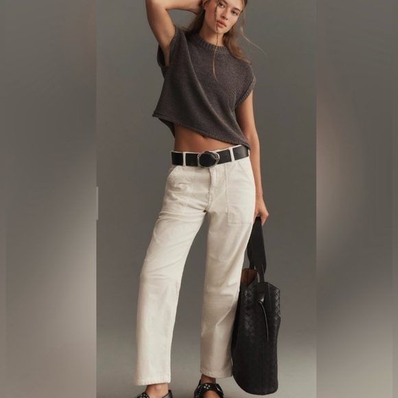 Anthropologie The Wanderer Relaxed-Leg Corduroy Pants by Pilcro size 28 Cream - Picture 1 of 6